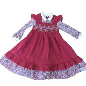 VINTAGE POLLY FLINDERS Smocked Floral Cottagecore Prairie Girl's Dress Church